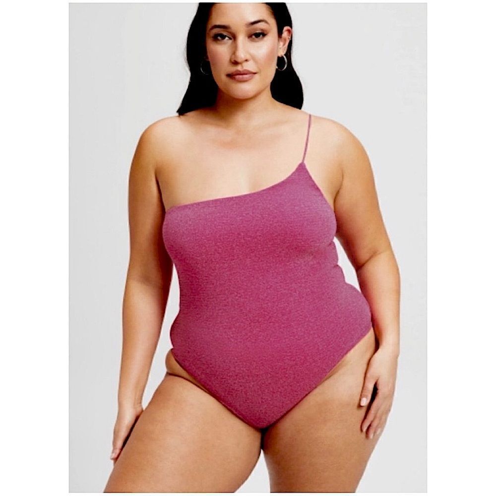 Good American 90s One Shoulder Hawaiian
Pink Sparkle One Piece Bathing Suit 4X